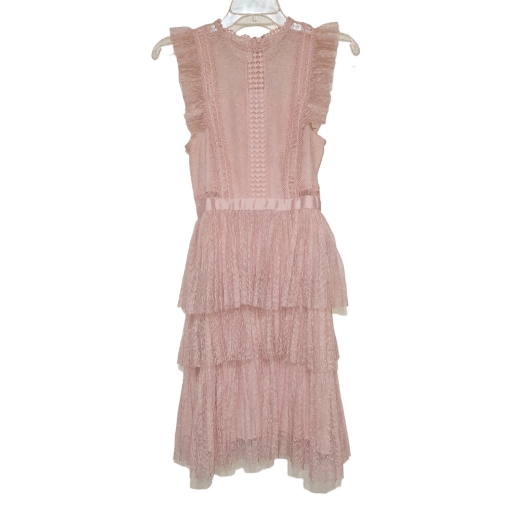 HEARTLOOM Anthropologie Lace Tiered Dress Dusty Rose Pink XS 0 2 NWOT - Picture 3 of 12